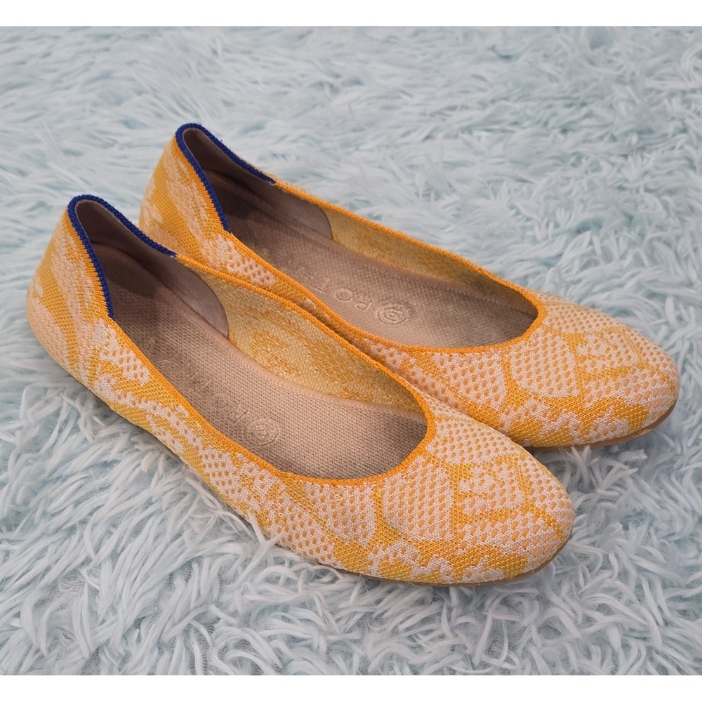 Rothy's Knit Ballet Flats Geometric Yellow White Blue Slip-On Round Toe US 8.5